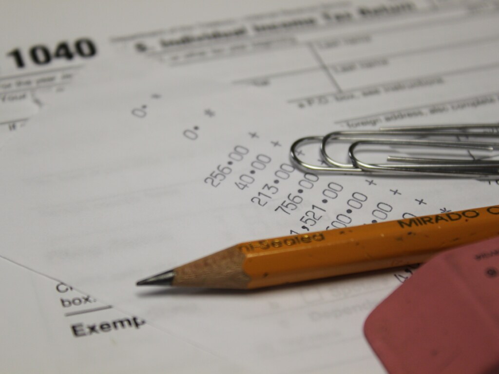 Tax forms on a desk